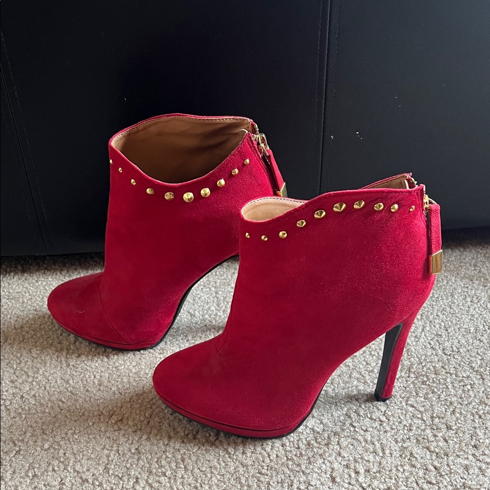 Mossimo Supply Co. Red Heeled Boots with Gold Accents